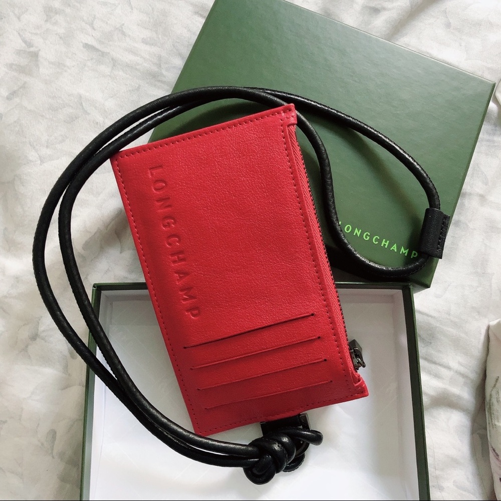new Longchamp card holder coin wallet with strap